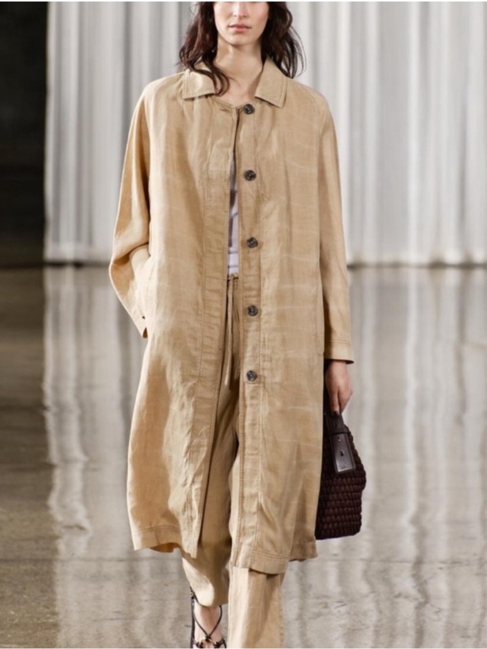Zara Beige Utility Long Coat Size Large NWT